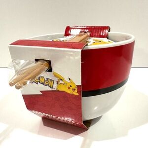 New Pokémon Pikachu Ball Ceramic Ramen Bowl with Chopsticks 20oz Red White